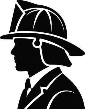 Silhouette of a brave firefighter in profile, wearing a classic helmet and suit, symbolizing courage, emergency services, and dedication in professional duty, representing professions in safety and pu