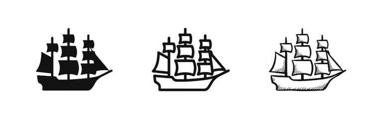 Vintage sailing ship or galleon icon representing exploration, transport, adventure, and maritime history. © drawing lines