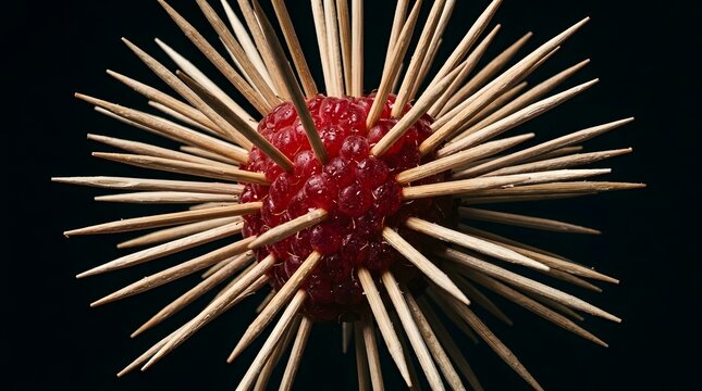 Raspberry with toothpicks spiky design