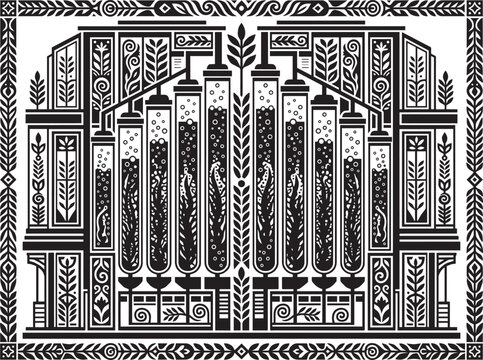 Folk art algae bio reactor vector art for modern branding