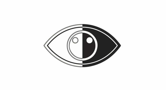 Stylized eye icon, split into contrasting black and white halves, with inner circles