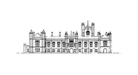 Obraz premium Ornate historic building with towers, crenellations, and numerous windows
