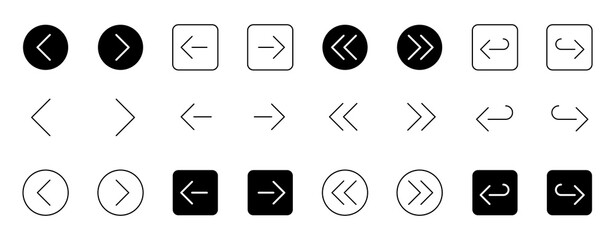 Arrow buttons icons. Menu navigation pointer. Next and previous. Editable stroke. Vector illustration © Dr. Vector