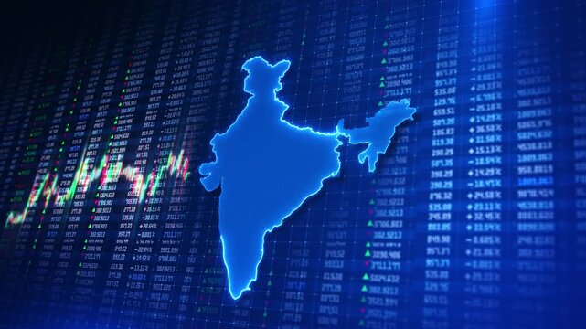 Map of India. Wire frame polygonal network line Cyber digital India country global tech and innovation, Concept stock market economy. satellites program track location virtual space Indian Rupee 3D 4K