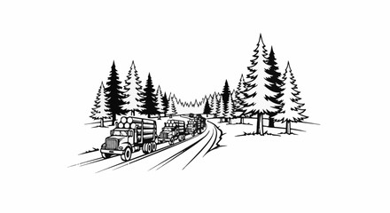 Obraz premium Trucks carrying logs drive down a forest road