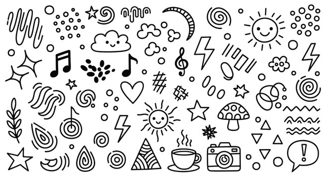 Collection of various line icons.