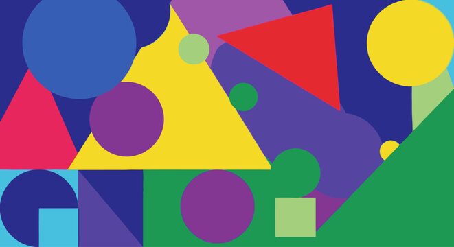 Colorful geometric shapes in abstract composition.