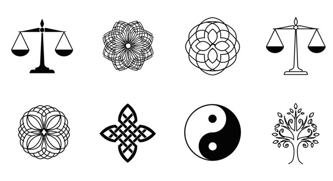 Symbols of balance and harmony icons.