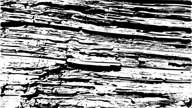 Grunge horizontal wood grain texture background. Distressed black and white weathered timber plank.  Vector illustration with heavy grit, noise and rough splotch effect for rustic overlay design.