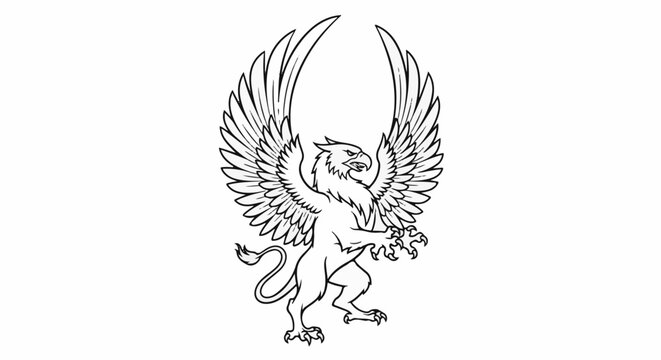 Mythical creature, half eagle, half lion, wings spread
