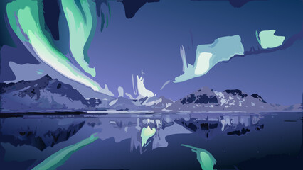 aurora borealis landscape stylized digital painting with green and purple hues © Riya