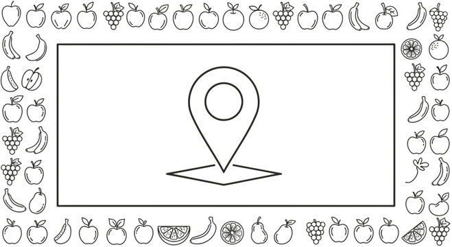 Location Pin Icon on White Background with Fruit Border