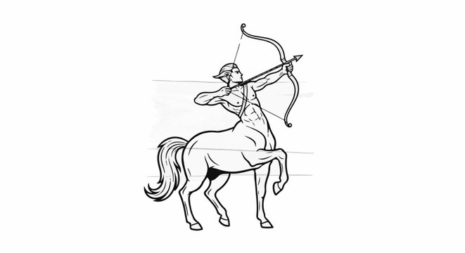Mythical creature, half-man half-horse, draws bow and arrow, athletic stance