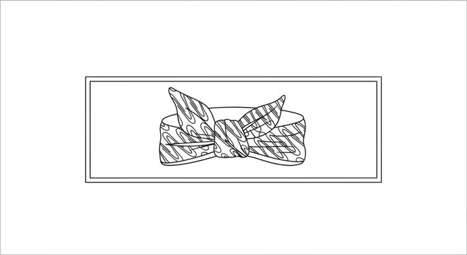 Hand-drawn sketch of a retro knotted headband with striped and floral pattern