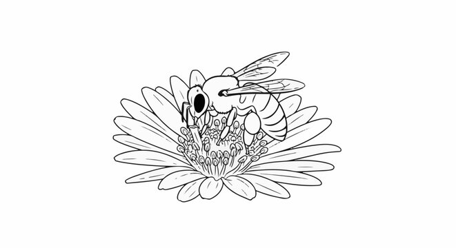 Outline of a bee collecting pollen from a flower