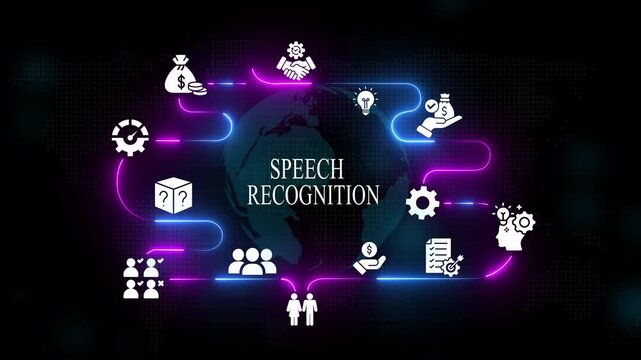 Speech recognition technology concept with digital globe and business animation artificial intelligence