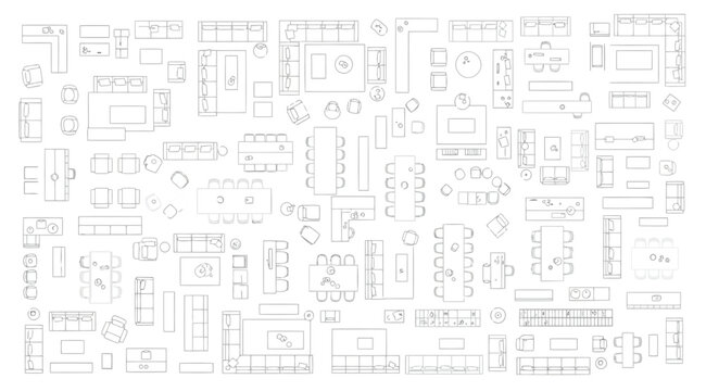 Collection of furniture top view symbols for interior design floor plans