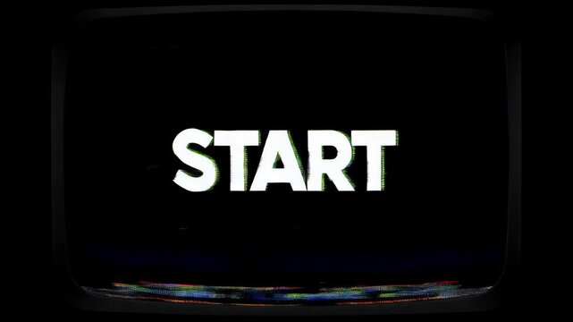 Start white bold text flickering on a black screen for game beginning and video start sequences
