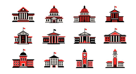 Government Buildings Icon Set: Capitol, Courthouse, University, City Hall Illustrations © hana