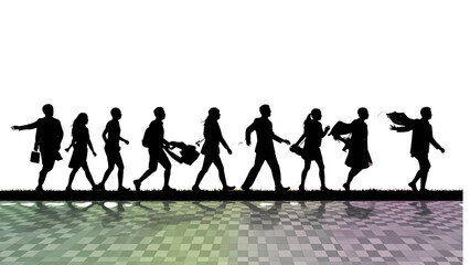 Obraz premium PNG Silhouettes of people walking on transparent background