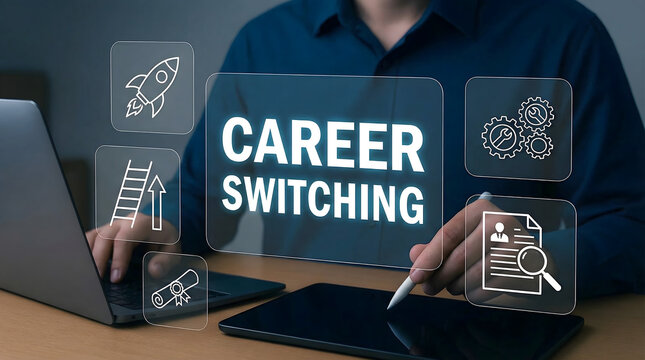Career transition analytics dashboard with job change insights and professional development tracking