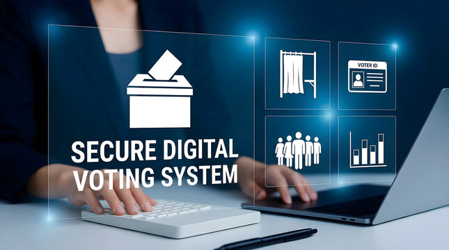 Secure digital voting system with electronic ballot, cybersecurity and election technology interface