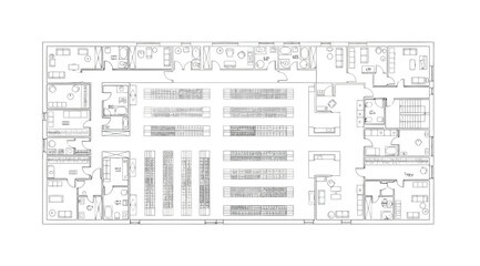 Detailed floor plan of a home furniture store with room displays © Saharia