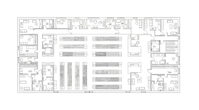Detailed floor plan of a home furniture store with room displays