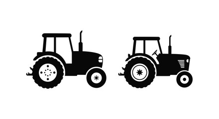 Two farm tractors side by side black silhouette high quality © Mama