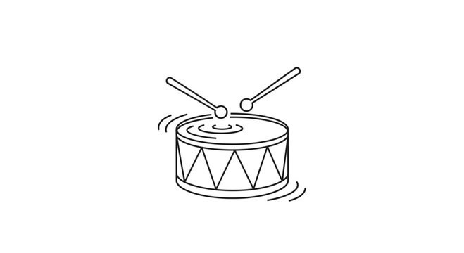 Drum and Drumsticks Icon, Simple Line Art Illustration, Musical Instrument, Sound and Rhythm
