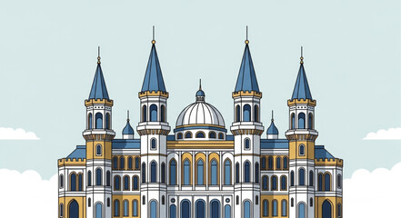 Majestic Castle with Tall Spires and Ornate Architecture. © bakul