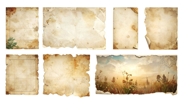 PNG Vintage torn paper textures collection on transparent background