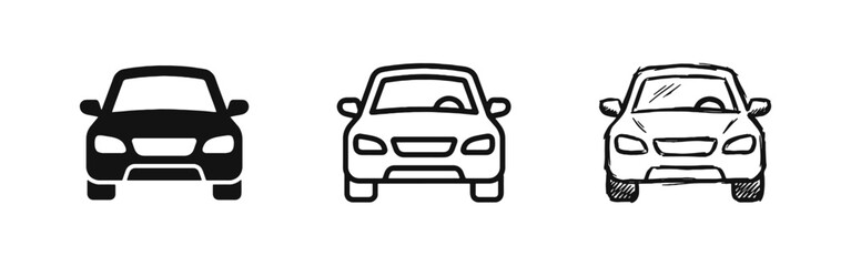 Obraz premium Car icon set in flat, line, and doodle styles for automotive, transport, and travel designs