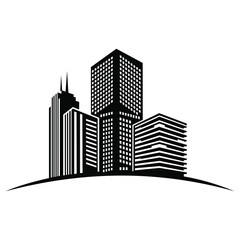 Obraz premium A black and white illustration of a city skyline with several tall buildings