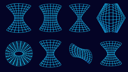 blue wireframe geometric shapes a collection of abstract 3d polygonal forms on a dark background high quality professional © Kapil