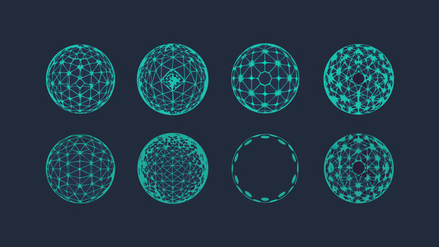 wireframe sphere progression a series of teal geometric sphere illustrations on a dark background high quality professional detailed