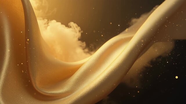Flowing Golden Fabric with Clouds and Light Effects