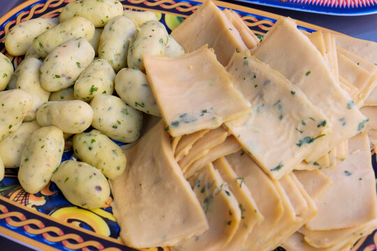 Panelle and potato croquettes for sale at Ballaro market in Palermo Sicily