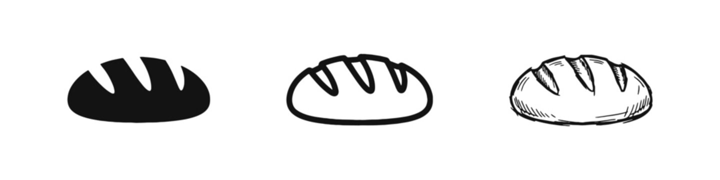 Fresh Bread Loaf Icon Set for Bakery Food and Carbohydrate Concepts