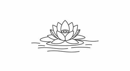 Fototapeta premium Minimalist Lotus Flower Line Art on Water Surface