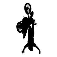 Naklejka premium Vertical Freestyle Motocross Stunt Silhouette, Extreme FMX Vertical Jump Action
