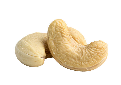 Two raw cashew nuts, whole cashews isolated on transparent background PNG
