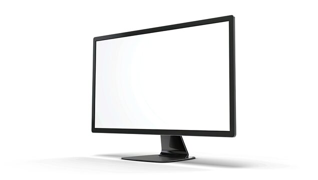Modern black flat screen monitor blank display against bright white backdrop mockup