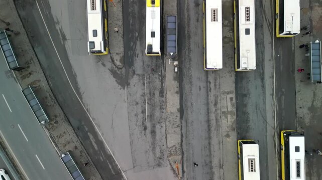 Bus terminal, buses stationary at the big bus station