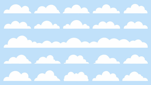 white cloud pattern on light blue background repeating whimsical cloud shapes in a grid arrangement high quality professional
