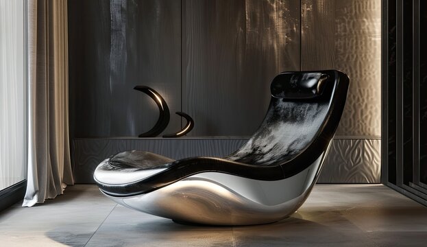 Modern recliner in empty room with window light. Luxury design showroom concept