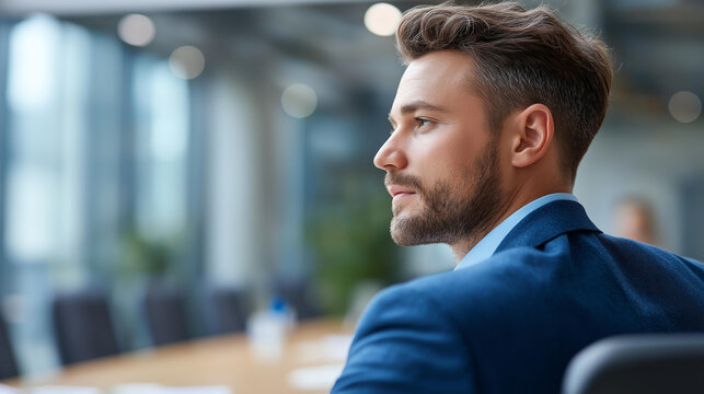 Rear view of a venture capitalist reviewing a printed pitch deck at a meeting table with a startup team opposite, investor meeting concept, fundraising discussion, startup funding,