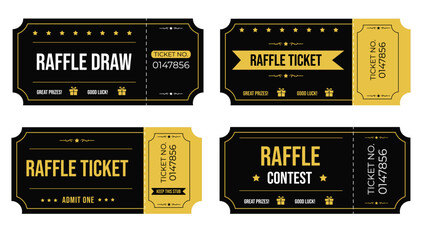 Naklejka premium Black Yellow Event Ticket with Tear Off Stub, Admit One Raffle Entry Template Vector