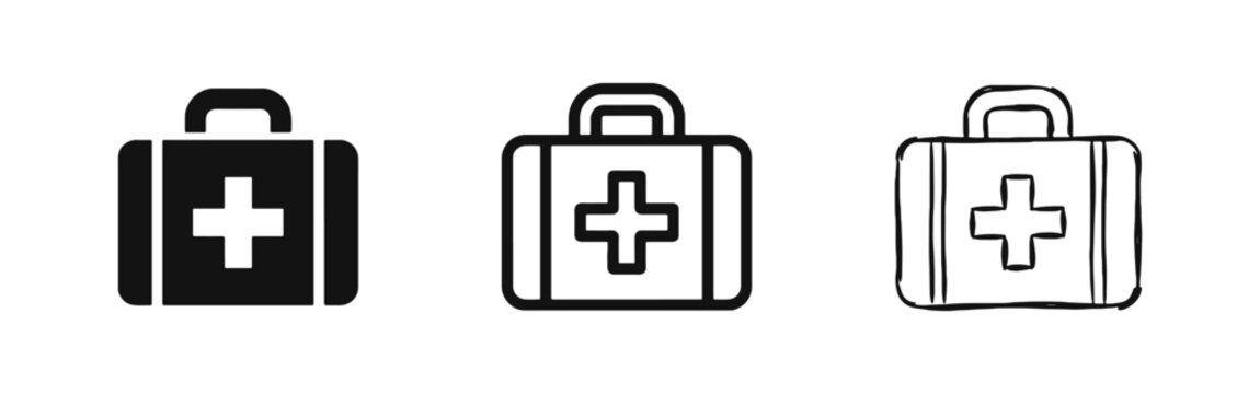 Medical First Aid Kit Icons in Glyph Outline and Hand Drawn Styles