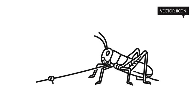 Grasshopper Tied to String, Vector Icon, Insect Concept